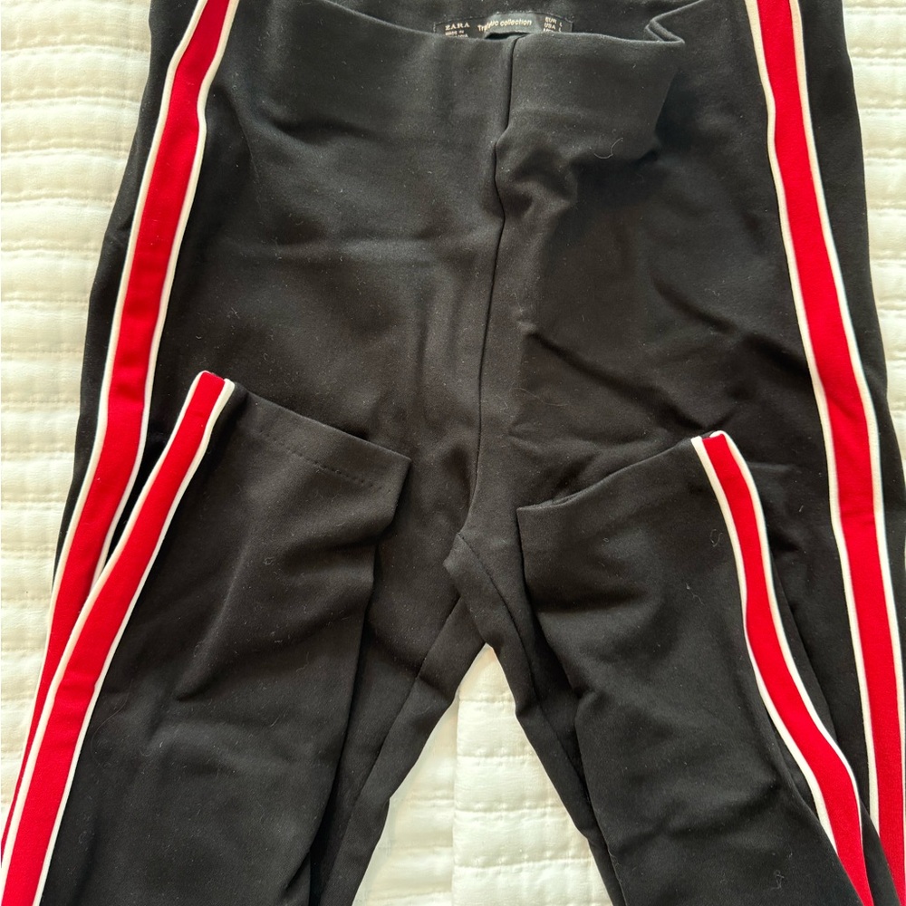 Zara Black Leggings with Red and White Stripes
